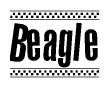 The clipart image displays the text Beagle in a bold, stylized font. It is enclosed in a rectangular border with a checkerboard pattern running below and above the text, similar to a finish line in racing. 