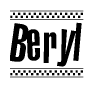 The clipart image displays the text Beryl in a bold, stylized font. It is enclosed in a rectangular border with a checkerboard pattern running below and above the text, similar to a finish line in racing. 