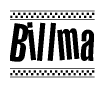 The image contains the text Billma in a bold, stylized font, with a checkered flag pattern bordering the top and bottom of the text.