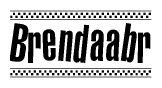 The image contains the text Brendaabr in a bold, stylized font, with a checkered flag pattern bordering the top and bottom of the text.