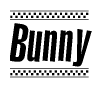 The clipart image displays the text Bunny in a bold, stylized font. It is enclosed in a rectangular border with a checkerboard pattern running below and above the text, similar to a finish line in racing. 