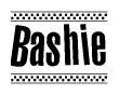 The clipart image displays the text Bashie in a bold, stylized font. It is enclosed in a rectangular border with a checkerboard pattern running below and above the text, similar to a finish line in racing. 