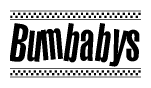 The clipart image displays the text Bumbabys in a bold, stylized font. It is enclosed in a rectangular border with a checkerboard pattern running below and above the text, similar to a finish line in racing. 