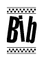 The image is a black and white clipart of the text Bib in a bold, italicized font. The text is bordered by a dotted line on the top and bottom, and there are checkered flags positioned at both ends of the text, usually associated with racing or finishing lines.