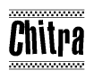 The image contains the text Chitra in a bold, stylized font, with a checkered flag pattern bordering the top and bottom of the text.