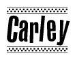 The clipart image displays the text Carley in a bold, stylized font. It is enclosed in a rectangular border with a checkerboard pattern running below and above the text, similar to a finish line in racing. 