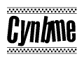 The image contains the text Cynbme in a bold, stylized font, with a checkered flag pattern bordering the top and bottom of the text.