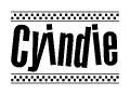 The clipart image displays the text Cyindie in a bold, stylized font. It is enclosed in a rectangular border with a checkerboard pattern running below and above the text, similar to a finish line in racing. 