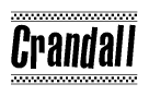 The clipart image displays the text Crandall in a bold, stylized font. It is enclosed in a rectangular border with a checkerboard pattern running below and above the text, similar to a finish line in racing. 