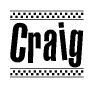 The clipart image displays the text Craig in a bold, stylized font. It is enclosed in a rectangular border with a checkerboard pattern running below and above the text, similar to a finish line in racing. 