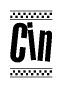 The clipart image displays the text Cin in a bold, stylized font. It is enclosed in a rectangular border with a checkerboard pattern running below and above the text, similar to a finish line in racing. 
