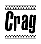 The clipart image displays the text Crag in a bold, stylized font. It is enclosed in a rectangular border with a checkerboard pattern running below and above the text, similar to a finish line in racing. 