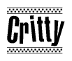 The clipart image displays the text Critty in a bold, stylized font. It is enclosed in a rectangular border with a checkerboard pattern running below and above the text, similar to a finish line in racing. 
