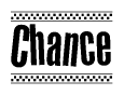 The image contains the text Chance in a bold, stylized font, with a checkered flag pattern bordering the top and bottom of the text.