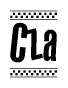 The image is a black and white clipart of the text Cza in a bold, italicized font. The text is bordered by a dotted line on the top and bottom, and there are checkered flags positioned at both ends of the text, usually associated with racing or finishing lines.