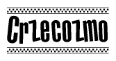 The clipart image displays the text Crzecozmo in a bold, stylized font. It is enclosed in a rectangular border with a checkerboard pattern running below and above the text, similar to a finish line in racing. 