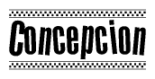 The clipart image displays the text Concepcion in a bold, stylized font. It is enclosed in a rectangular border with a checkerboard pattern running below and above the text, similar to a finish line in racing. 