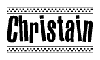 The image contains the text Christain in a bold, stylized font, with a checkered flag pattern bordering the top and bottom of the text.