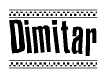 The clipart image displays the text Dimitar in a bold, stylized font. It is enclosed in a rectangular border with a checkerboard pattern running below and above the text, similar to a finish line in racing. 