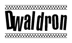 The clipart image displays the text Dwaldron in a bold, stylized font. It is enclosed in a rectangular border with a checkerboard pattern running below and above the text, similar to a finish line in racing. 