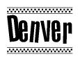 The clipart image displays the text Denver in a bold, stylized font. It is enclosed in a rectangular border with a checkerboard pattern running below and above the text, similar to a finish line in racing. 