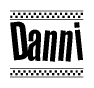The clipart image displays the text Danni in a bold, stylized font. It is enclosed in a rectangular border with a checkerboard pattern running below and above the text, similar to a finish line in racing. 