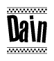 The clipart image displays the text Dain in a bold, stylized font. It is enclosed in a rectangular border with a checkerboard pattern running below and above the text, similar to a finish line in racing. 