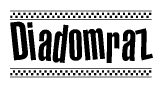 The image contains the text Diadomraz in a bold, stylized font, with a checkered flag pattern bordering the top and bottom of the text.