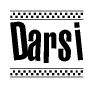 The image contains the text Darsi in a bold, stylized font, with a checkered flag pattern bordering the top and bottom of the text.