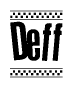 The clipart image displays the text Deff in a bold, stylized font. It is enclosed in a rectangular border with a checkerboard pattern running below and above the text, similar to a finish line in racing. 
