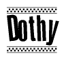 The image contains the text Dothy in a bold, stylized font, with a checkered flag pattern bordering the top and bottom of the text.
