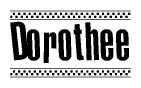 The clipart image displays the text Dorothee in a bold, stylized font. It is enclosed in a rectangular border with a checkerboard pattern running below and above the text, similar to a finish line in racing. 