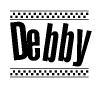 The clipart image displays the text Debby in a bold, stylized font. It is enclosed in a rectangular border with a checkerboard pattern running below and above the text, similar to a finish line in racing. 