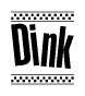 The image contains the text Dink in a bold, stylized font, with a checkered flag pattern bordering the top and bottom of the text.