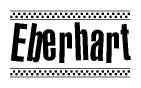 The image contains the text Eberhart in a bold, stylized font, with a checkered flag pattern bordering the top and bottom of the text.