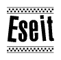 The image contains the text Eseit in a bold, stylized font, with a checkered flag pattern bordering the top and bottom of the text.