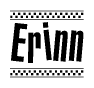 The clipart image displays the text Erinn in a bold, stylized font. It is enclosed in a rectangular border with a checkerboard pattern running below and above the text, similar to a finish line in racing. 