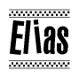 The image contains the text Elias in a bold, stylized font, with a checkered flag pattern bordering the top and bottom of the text.