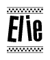 The clipart image displays the text Elie in a bold, stylized font. It is enclosed in a rectangular border with a checkerboard pattern running below and above the text, similar to a finish line in racing. 