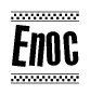 The clipart image displays the text Enoc in a bold, stylized font. It is enclosed in a rectangular border with a checkerboard pattern running below and above the text, similar to a finish line in racing. 