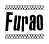 The image is a black and white clipart of the text Furao in a bold, italicized font. The text is bordered by a dotted line on the top and bottom, and there are checkered flags positioned at both ends of the text, usually associated with racing or finishing lines.