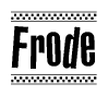 The clipart image displays the text Frode in a bold, stylized font. It is enclosed in a rectangular border with a checkerboard pattern running below and above the text, similar to a finish line in racing. 