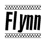 The image contains the text Flynn in a bold, stylized font, with a checkered flag pattern bordering the top and bottom of the text.