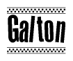 The clipart image displays the text Galton in a bold, stylized font. It is enclosed in a rectangular border with a checkerboard pattern running below and above the text, similar to a finish line in racing. 