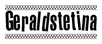 The clipart image displays the text Geraldstetina in a bold, stylized font. It is enclosed in a rectangular border with a checkerboard pattern running below and above the text, similar to a finish line in racing. 