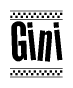 The image contains the text Gini in a bold, stylized font, with a checkered flag pattern bordering the top and bottom of the text.