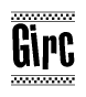 The clipart image displays the text Girc in a bold, stylized font. It is enclosed in a rectangular border with a checkerboard pattern running below and above the text, similar to a finish line in racing. 