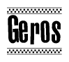 The image contains the text Geros in a bold, stylized font, with a checkered flag pattern bordering the top and bottom of the text.