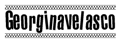 The image is a black and white clipart of the text Georginavelasco in a bold, italicized font. The text is bordered by a dotted line on the top and bottom, and there are checkered flags positioned at both ends of the text, usually associated with racing or finishing lines.