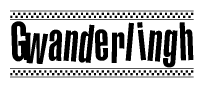 The image contains the text Gwanderlingh in a bold, stylized font, with a checkered flag pattern bordering the top and bottom of the text.